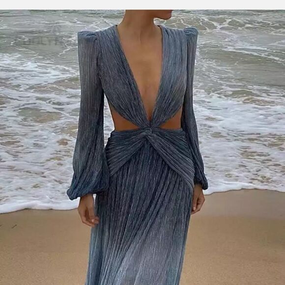 V-Neck Backless Hollow Out Maxi  Dress L - Picture 1 of 5
